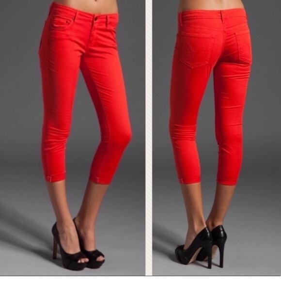 Mother The Looker Crop Red Pants Cruel Summer - Picture 1 of 7